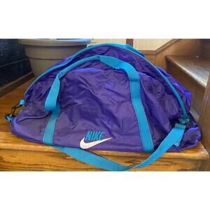 VTG Rare 8090s Nike 56323 Duffel Gym Bag Purple Teal Swoosh Logo Shoulder Strap